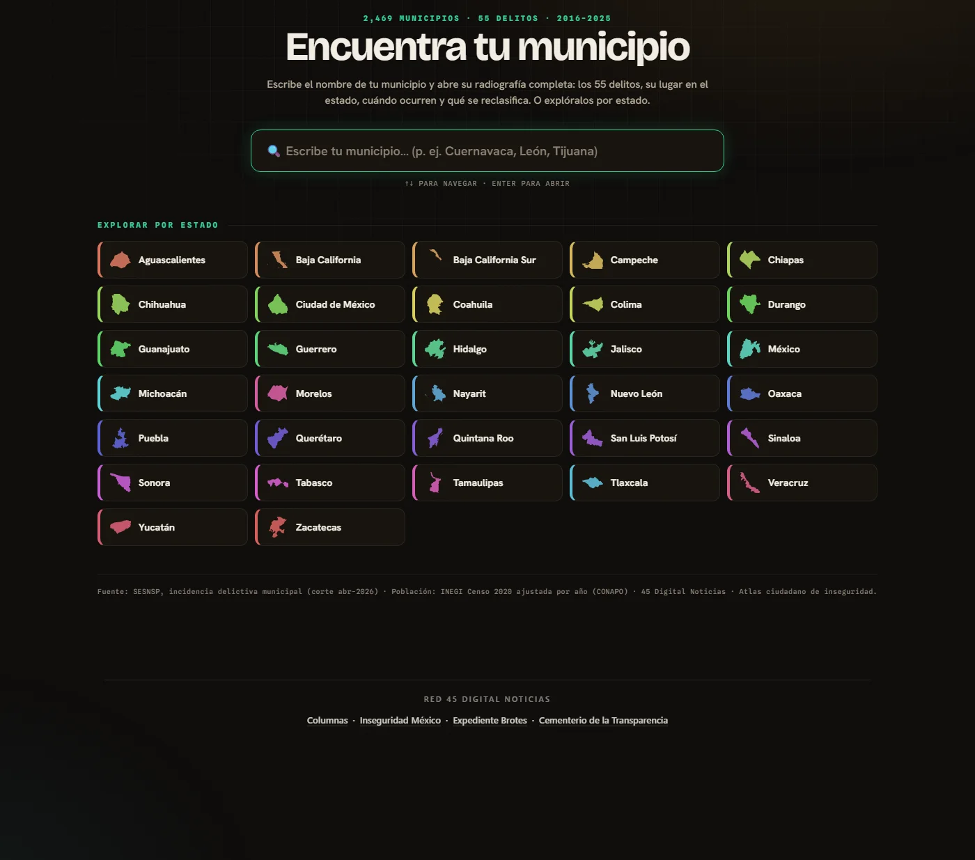 Buscador de municipios y exploración por estado