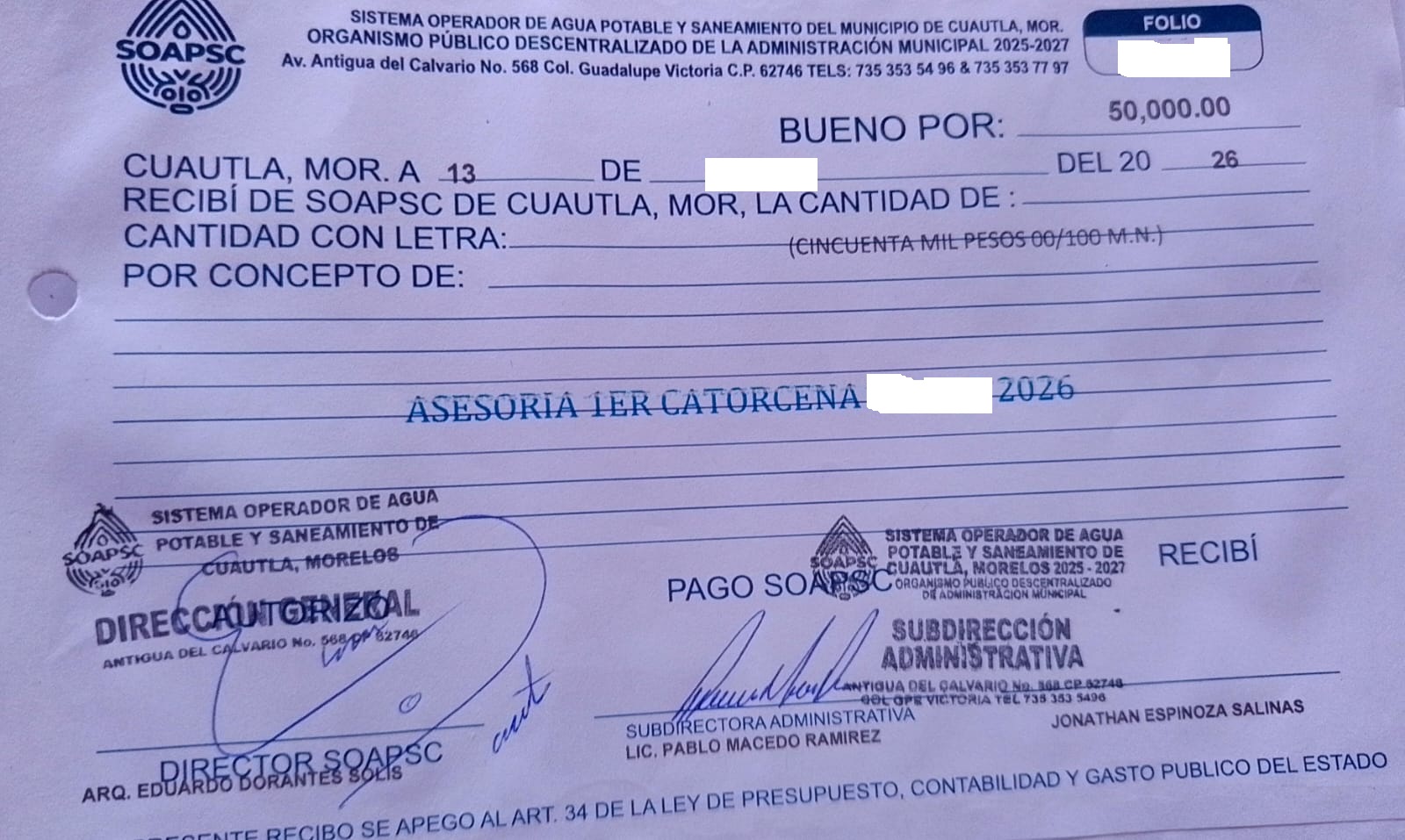 Vale del organismo por 