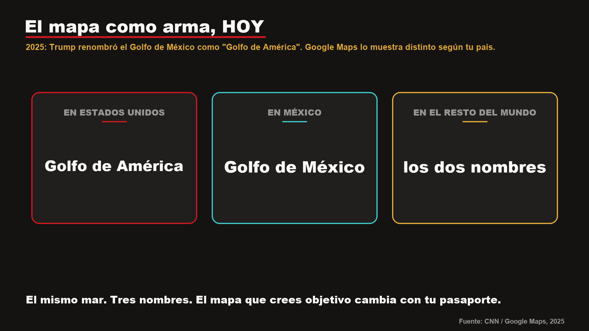 El mismo golfo, tres nombres según el país desde el que se consulte Google Maps, tras el decreto de 2025.